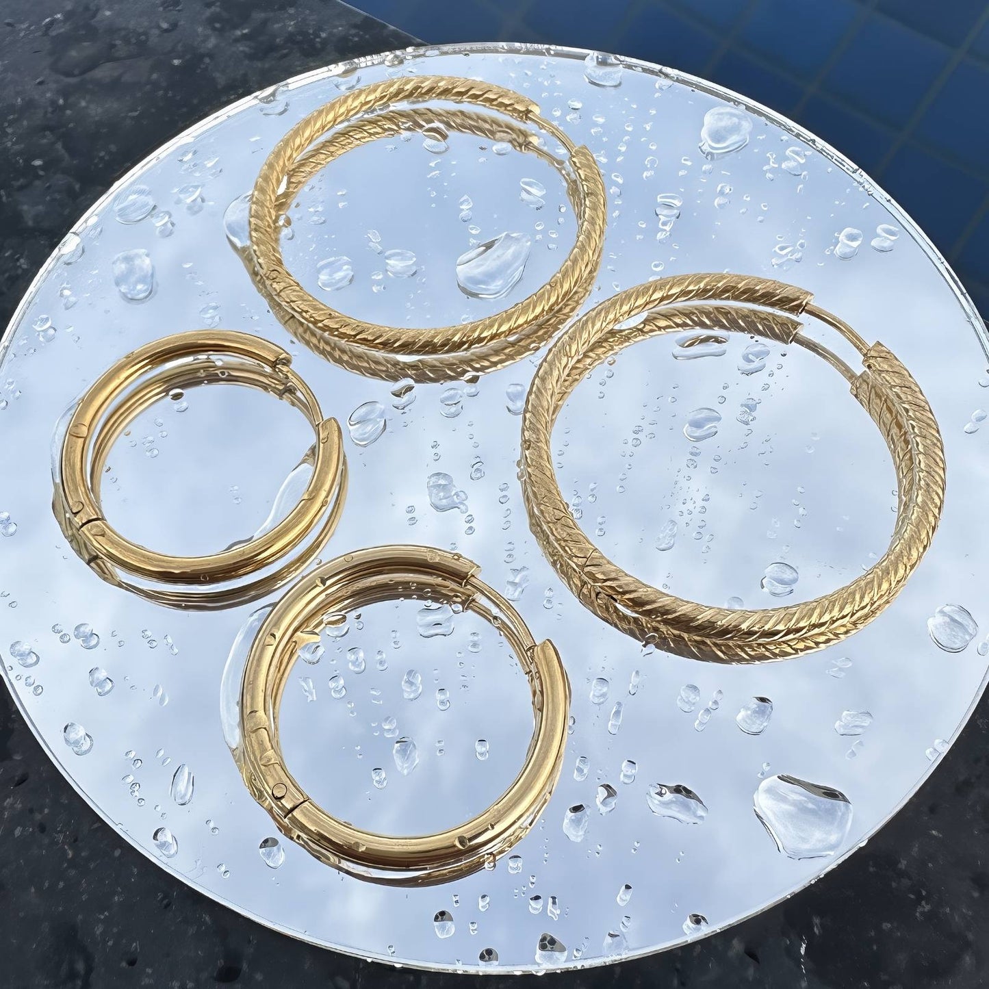 Gold Hoop Earrings, 18K Gold Plated Steel