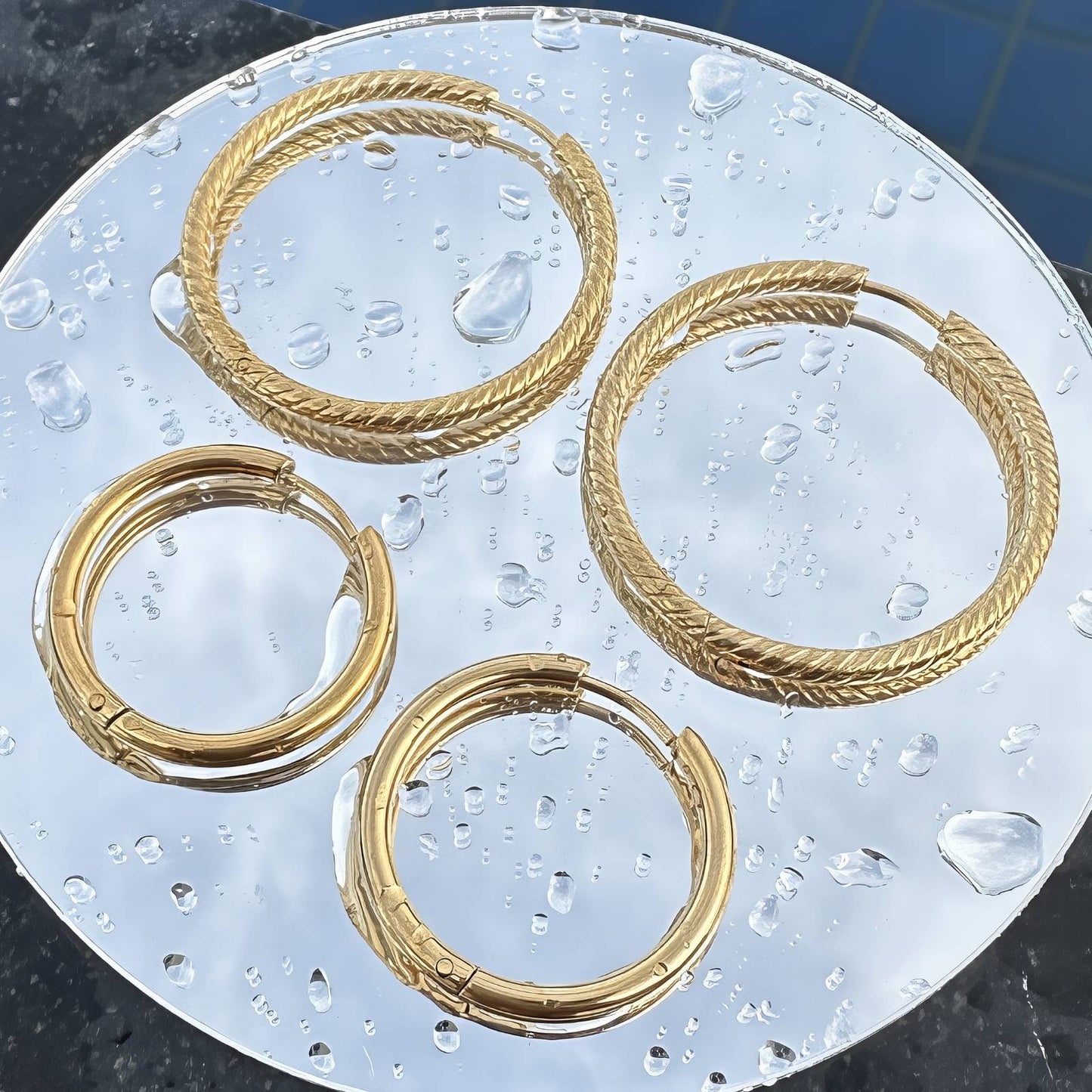 Gold Hoop Earrings, 18K Gold Plated Steel