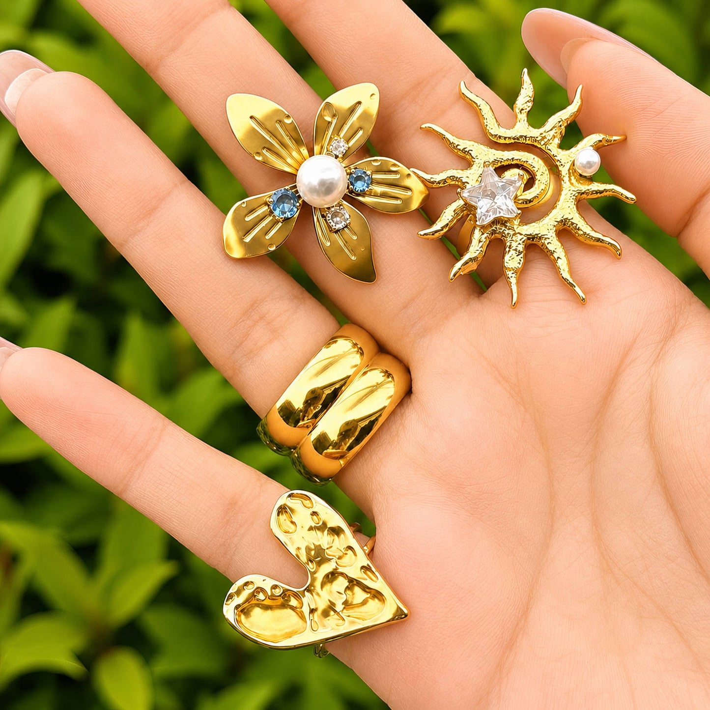 Pearl Flower Open Ring