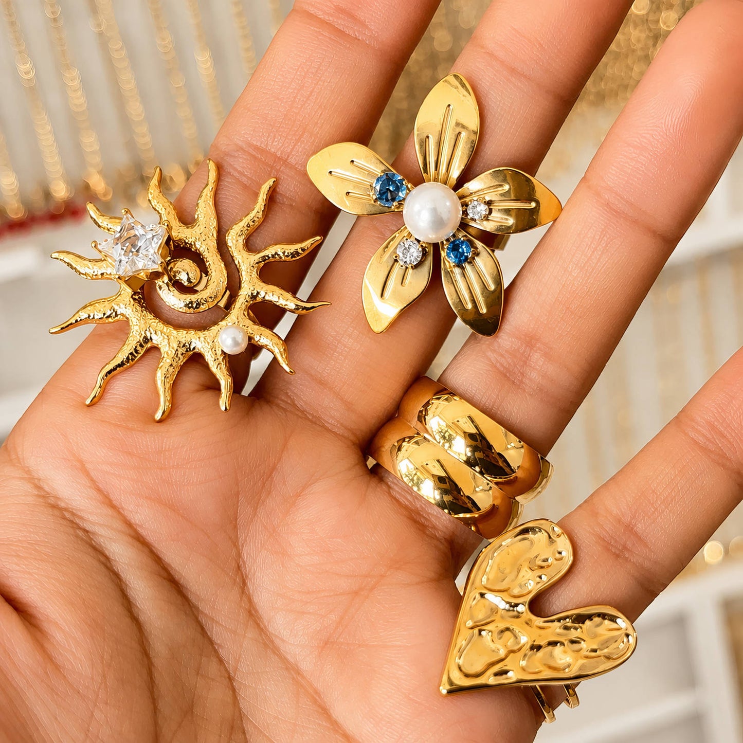 Pearl Flower Open Ring