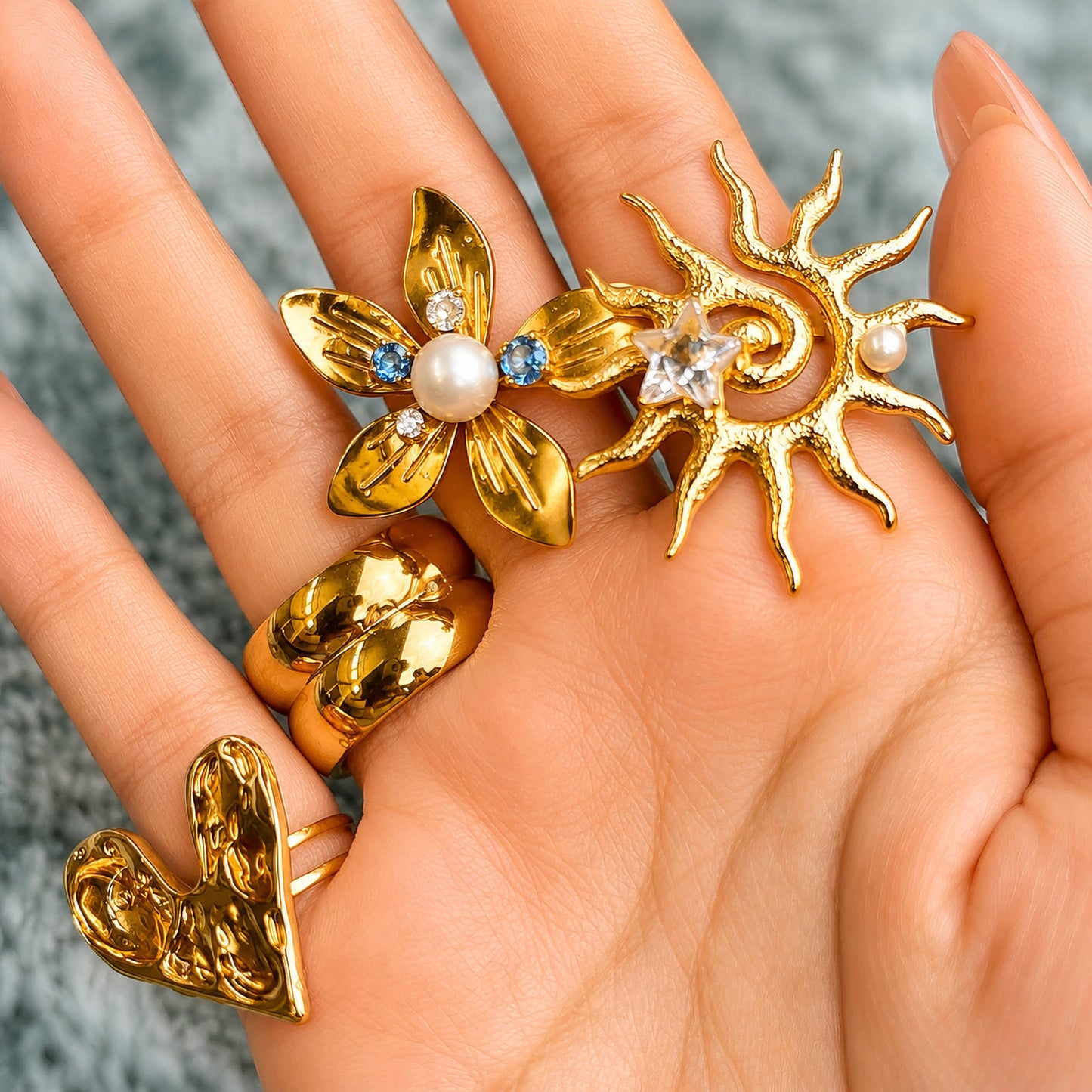 Pearl Flower Open Ring