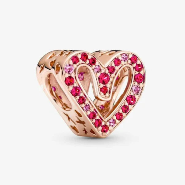 Sparkling Ruby Red & Pink Freehand Heart Charm