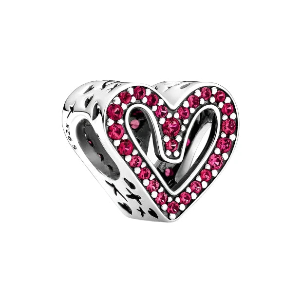 Sparkling Ruby Red & Pink Freehand Heart Charm