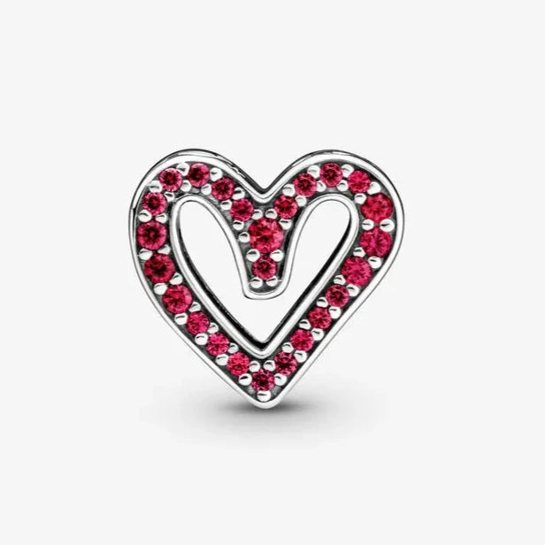 Sparkling Ruby Red & Pink Freehand Heart Charm