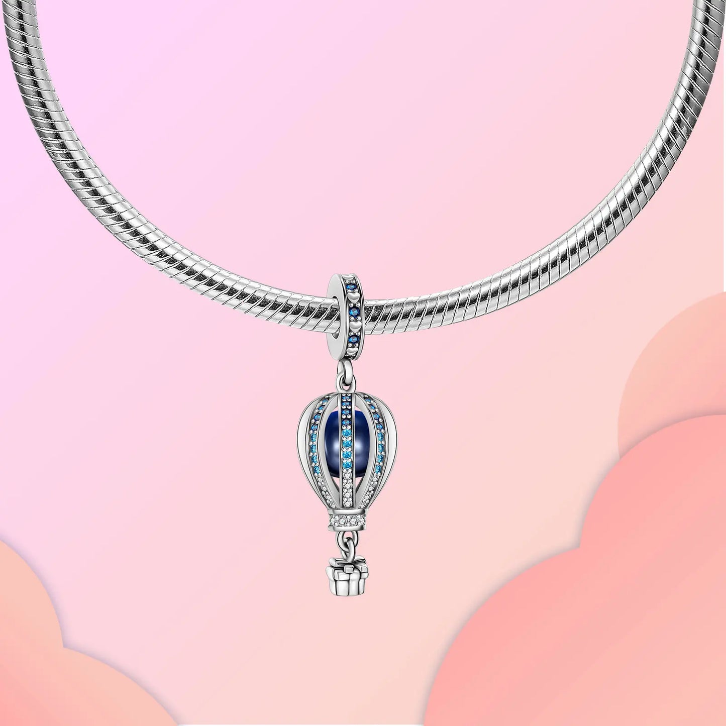 Silver Blue Hot-Air Balloon Charm