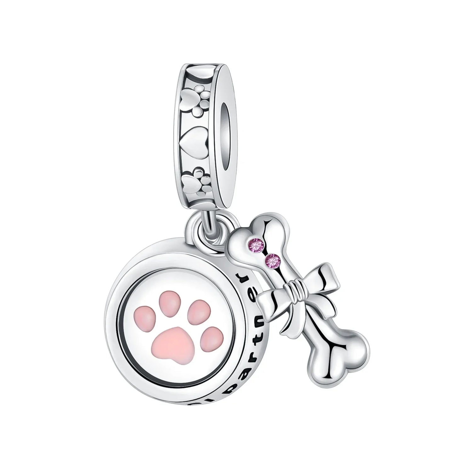 Pink Paw Print and Bone Charm