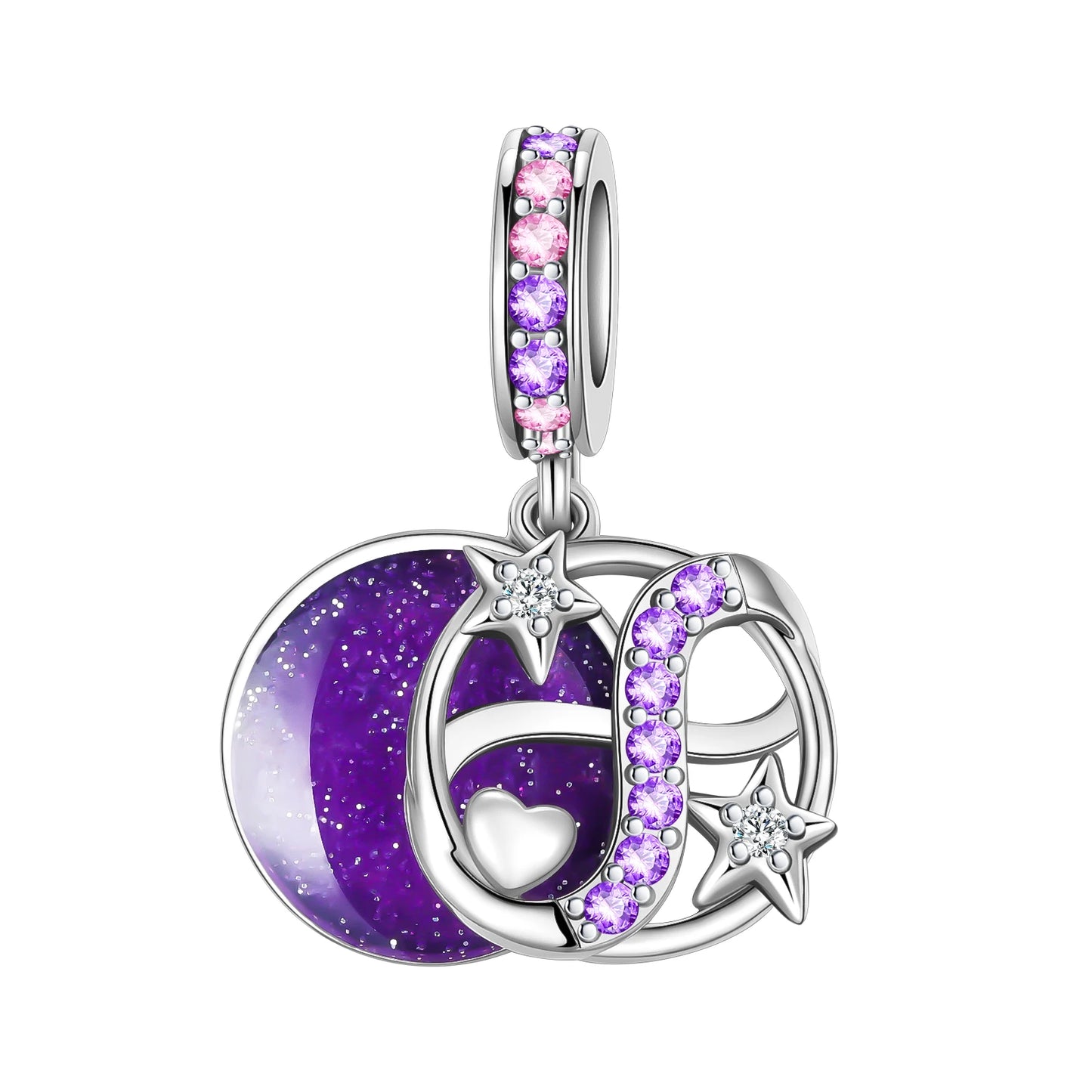 Diamond Purple Stars Dangle Charm