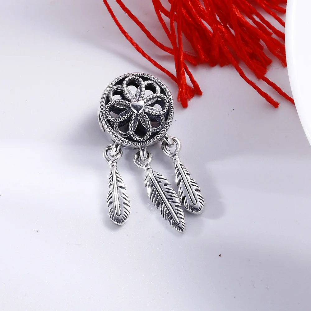 Openwork Flower Feather Spiritual Dream Catcher Charm